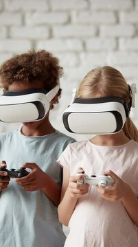 Little Girl and boy Exploring Virtual Reality