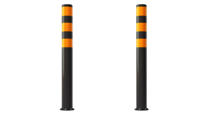 Traffic pole with reflective surface and vertical structure commonly used for road safety signaling and street regulation isolated on white background