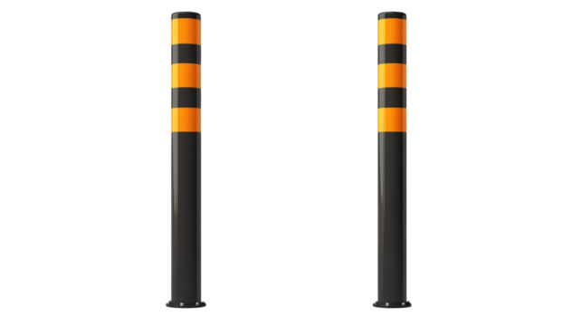 Traffic pole with reflective surface and vertical structure commonly used for road safety signaling and street regulation isolated on white background - Powered by Adobe