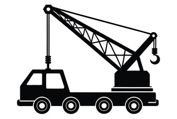Mobile crane machine silhouette simple icon flat design construction equipment vector illustration