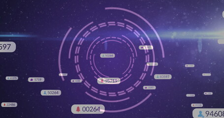 Overlaying purple HUD in starfield, displaying badges with bell user thumbs-up icons and counts