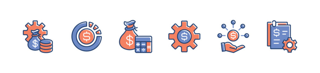 business financial management icon line set finance accounting money control strategy with gear cog wheel signs vector illustration for web and app