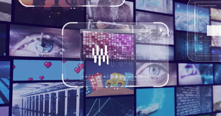 Transparent overlay projecting graph in data center display showing eye heart icons and code panels