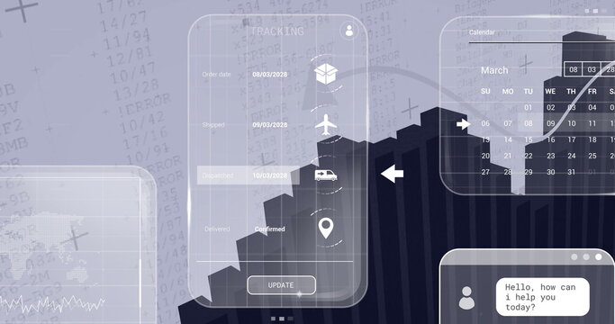 Displaying shipment panel showing timeline with update button in dashboard, with map and calendar