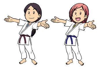 笑顔で両手を広げる空手着の女性2