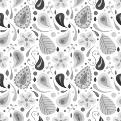 Paisley background. Seamless abstract watercolor pattern in oriental style. black and white geometric hand drawn ornament
