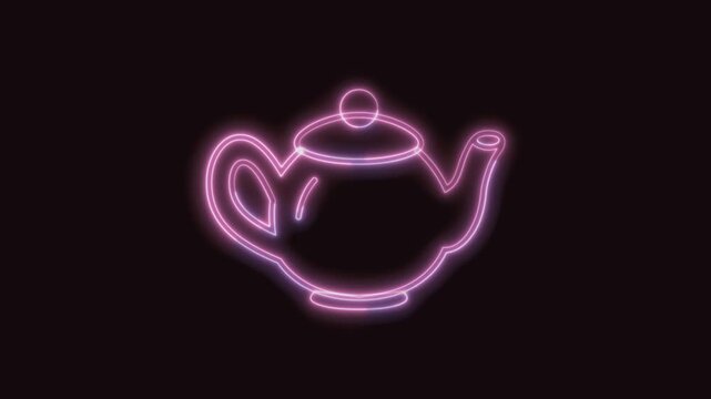  Teapot Icon Neon Seamless Loop 4K with Black Background Animated Promotional Typography for Video Editing
