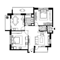 Architectural plan icons of a house in top view. Floor plan with furniture.