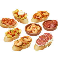 Assorted Spanish Tapas on Transparent Background