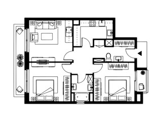Architectural plan icons of a house in top view. Floor plan with furniture.