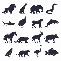 Dark Gray Animal Silhouettes Collection Lion Elephant Shark Zebra Deer
