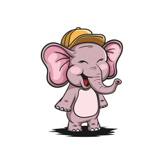 Adorable cartoon elephant vector wearing a hat, perfect for kids projects and cheerful designs.