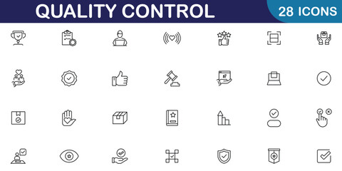 Quality control line icon set. Quality check computing icons for web and mobile app. production, quality assurance, evaluation, checked, testing, certificate and more. Vector illustration.