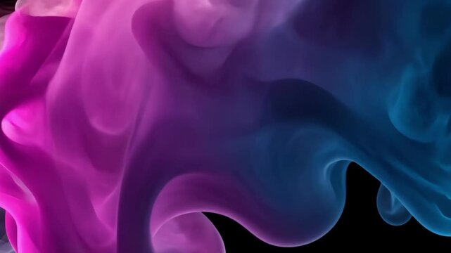 Abstract swirling smoke with pink and blue colors on black background for abstract art.