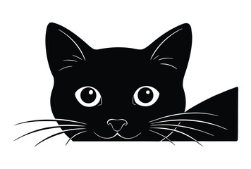 Fototapeta premium Minimalist peeking black cat silhouette vector icon flat design simple animal illustration