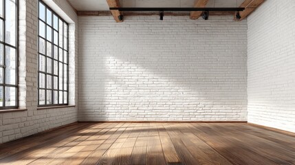 Spacious Minimalist Zoom Background Featuring White Brick Walls
