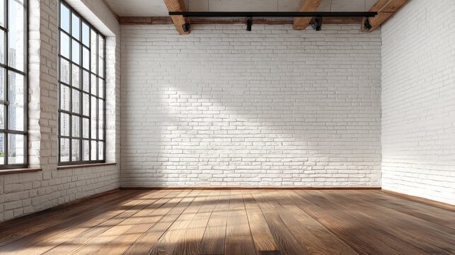 Spacious Minimalist Zoom Background Featuring White Brick Walls