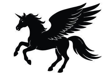 Pegasus running silhouette vector illustration simple icon flat design majestic mythical horse