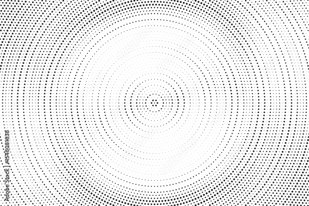 Aufkleber Radial halftone gradient background. Dotted concentric texture with fading effect. Black and white circle shade wallpaper. Grunge rough vector. Monochrome backdrop	