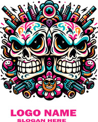 Snarky skulls logo Vector white background .