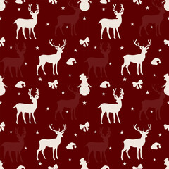 Fabric pattern, Christmas graphic pattern (Christmas pattern) designed to look fun and warm, suitable for decorating during the festival. Reindeer, Santa hat, snowman, bow, star, 