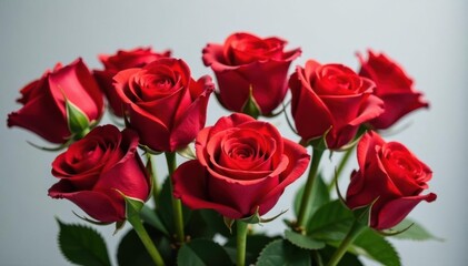 Arrangement of several red roses, varying bloom stages , passion, wedding, pink