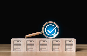 Document management, file search and auditing, folder data analysis. close up to hand, hold...