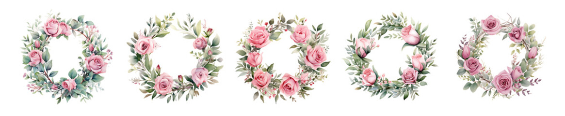 Naklejka premium Five Delicate Pink Rose Wreaths
