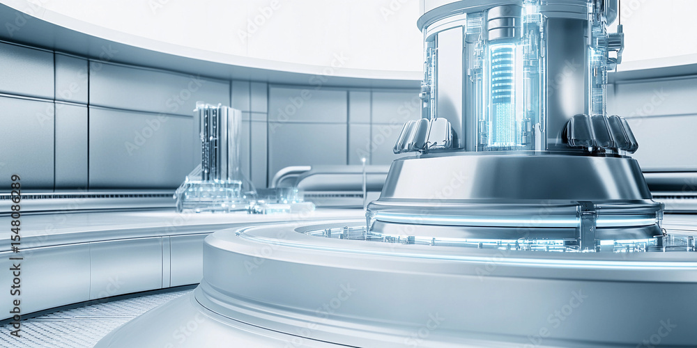 Poster Futuristic metallic structure in a sleek environment Generative AI