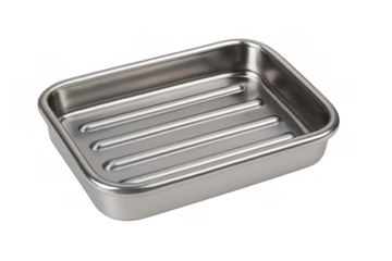 Empty metal soap dish on transparent background