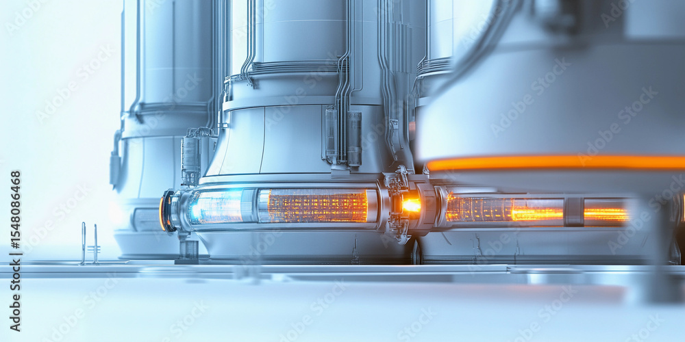 Poster Futuristic metallic structures with glowing elements in design Generative AI