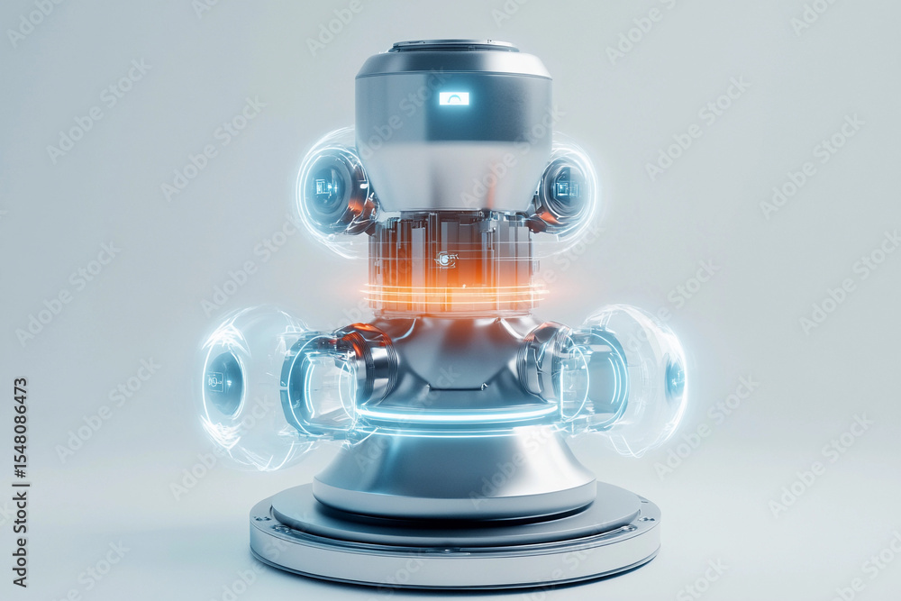 Poster futuristic metallic device with glowing accents generative ai