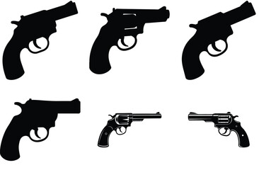 "Gun Silhouette Vector Set – Revolver and Pistol in Minimal Style"