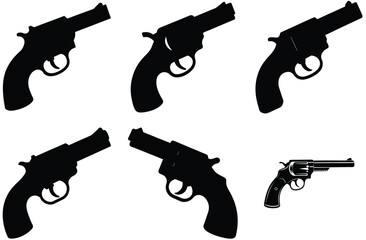 "Gun Silhouette Vector Set – Revolver and Pistol in Minimal Style"