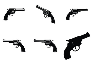 "Gun Silhouette Vector Set – Revolver and Pistol in Minimal Style"