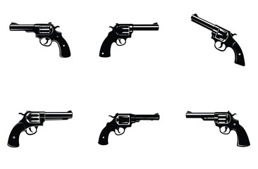 "Gun Silhouette Vector Set – Revolver and Pistol in Minimal Style"
