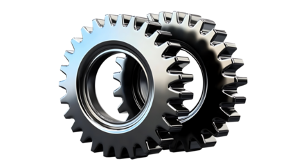 Isolated metallic gears and cogs on a white background, representing mechanical engineering and industrial conceptsIsolated on white background, clipping path included, png 