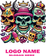 Snarky skulls logo Vector white background .