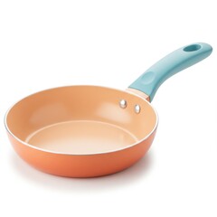 3d render of orange frying pan teal handle isolated on white background