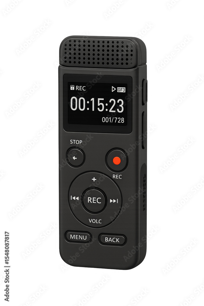 Poster digital voice recorder recording audio on transparent background