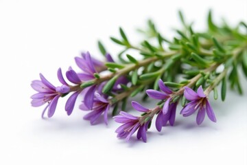 Delicate purple thyme sprigs, isolated on white background , fragrance, summer, image