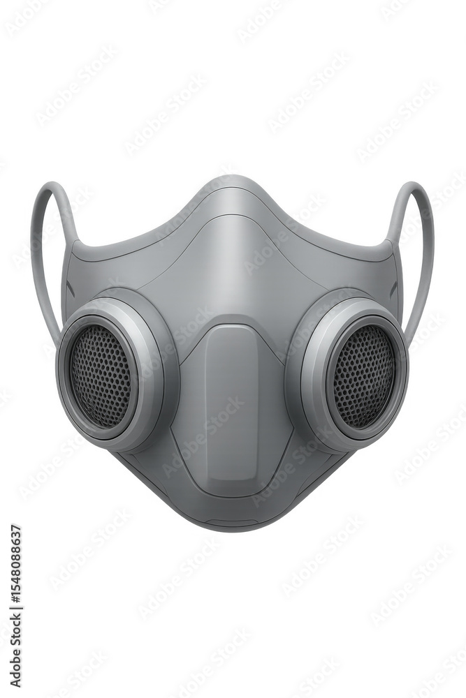 Poster gray futuristic mask with filters on transparent background
