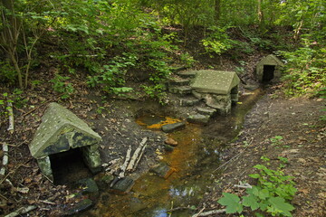 Three wells on Ostrovsky creek at village Zapy in Central Bohemia,Czech republic
