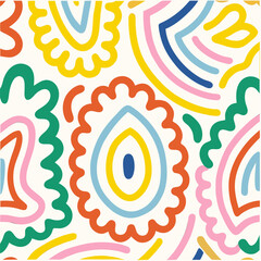 Fototapeta premium Abstract seamless pattern with swirling circles and decorative geometric elements in a retro style