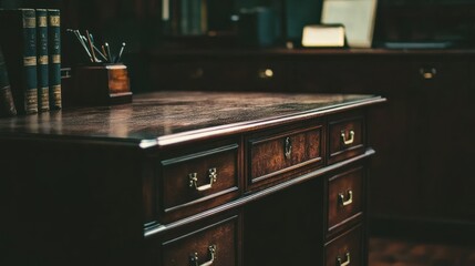 Dark antique wooden desk
