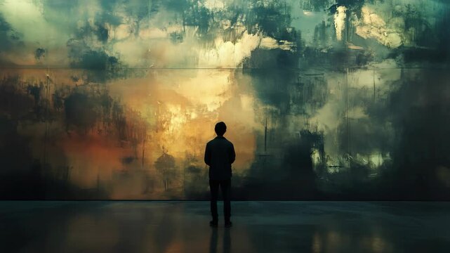 Two people standing in front of a painting