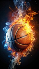 Fototapeta premium Fiery basketball engulfed in flames and smoke, dynamic sports action
