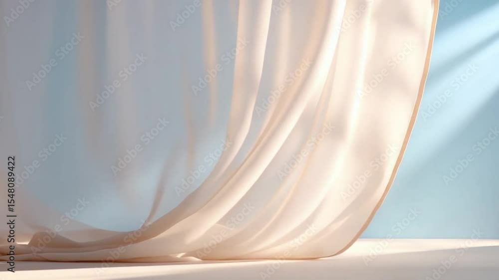 Poster soft fabric in the wind: a delicate fabric gracefully moves with the wind against a background of li