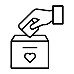 Donation Box with Hand Inserting Card – Charity Giving Line Art Icon with Heart Symbol

