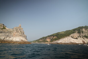 Church on the end of a cliff in San Pietro Italy
